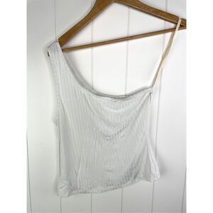Anthro UO Sample Sale One Shoulder White Ribbed Crop Top Size S-M
